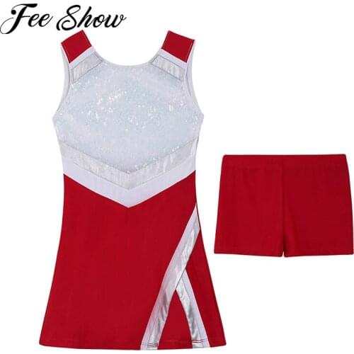 Toddler Girls Shiny Sequins Modern Dance Outfit Sport Tennis Dress Sportswear Sleeveless Badminton Sports Dress with Shorts Set