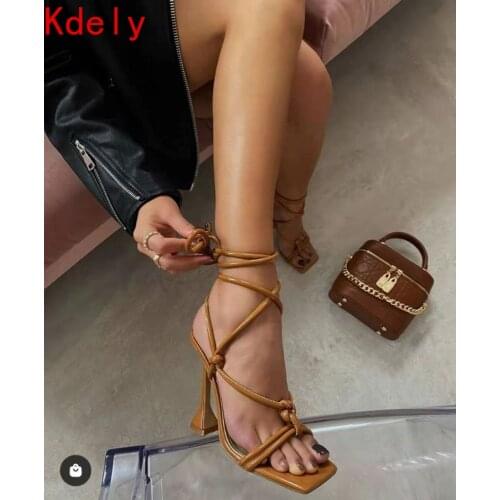 Summer Woman Shoes Sandals Basic Pu Fashion Cross-tied Spike Heels Lace-Up Party Pumps size 35- 41 Black White Apricot