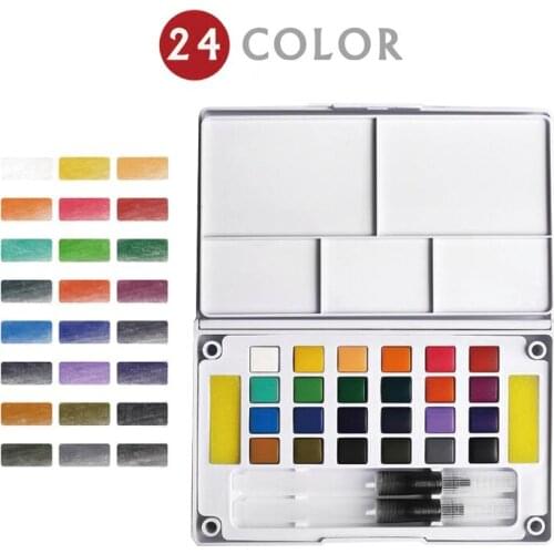 Mini Travel 24 Assorted Colors Half Pan Plastic Tray Kit Set Field Sketch Aquarelle Watercolor Paint Hot sale products