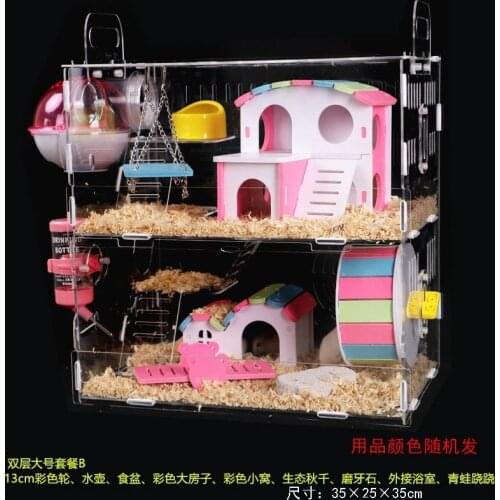 Multi-Layer Hamster Cage Transparent Acrylic House with Hamster Accessorie for Guinea Pig Small Animals Sleeping and Playing