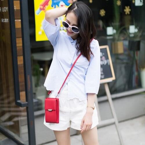 Mobile phone wallet card bag ladies solid color mini PU leather crossbody shoulder bag card bag coin purse fashion messenger bag