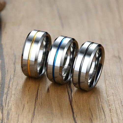 8MM Tungsten Steel Middle Color Line Fashion Man Ring