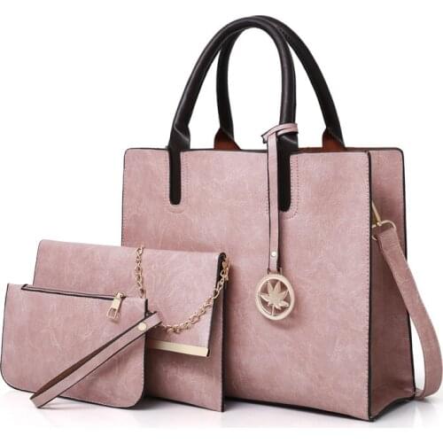 3PCS Womens Bag Set Fashion PU Leather Ladies Handbag Solid Color Messenger Bag Shoulder Bag Wallet Bags For Women 2019
