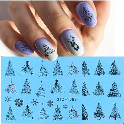 Christmas Tree Nail Stickers Black Elk Deer Sliders Winter Design Santa Snowflakes Letters Nail Decals Watermarks GLSTZ1086-1089