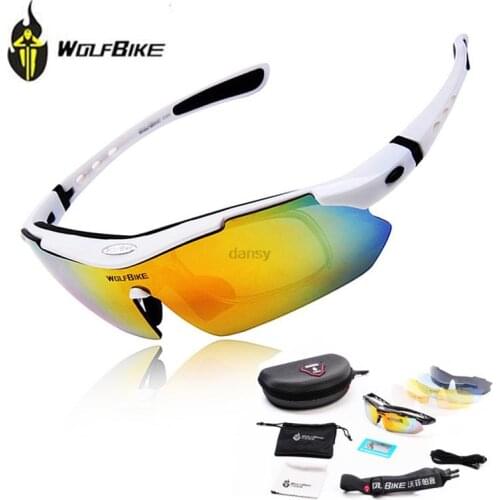 WOLFBIKE New Cycling Polarized Lens Bike Sunglasses Bicycle Sun Glasses Mirror Outdoor Sports Goggles Anti UV Eyewear 5 Lens