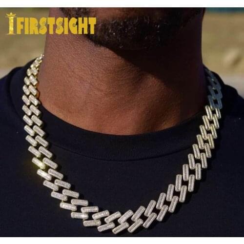 Iced Out Silver Color 15MM CZ Miami Box Clasp Cuban Link Chain Necklace Baguette 5A Zircon Necklaces Hip Hop Fashion Men Jewelry
