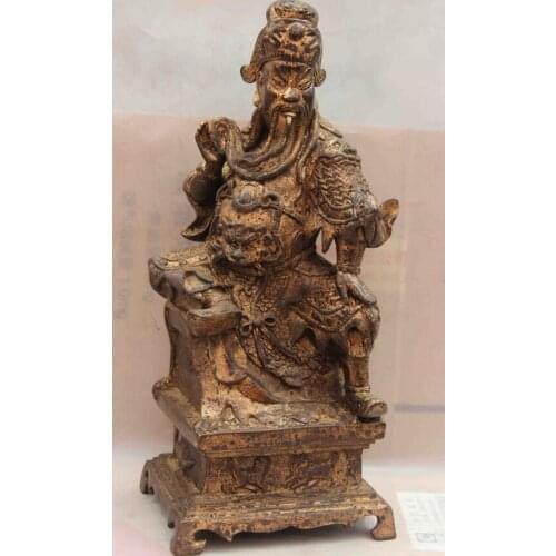 Song voge gem S0910 Chinese Bronze Copper Dragon Sit stool Guan Gong Guan Yu Warrior Buddha Statue