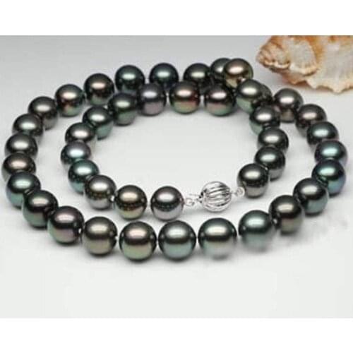 -new Style- -hot 8-9mm 100% NATURAL Tahitian Black Natural Pearl Necklace 17" AAAA women gift 14K -jewelry