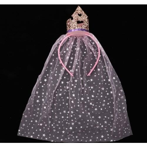 Lovely Sequins Crown Shape Headpiece with Glitter Veil Girls Hair Accessories