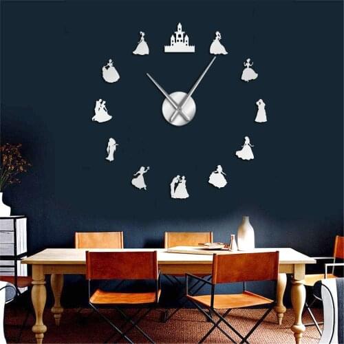 Prince & Princess Silhouettes Decorative Large DIY Silent Wall Clock Girls Bedroom Frameless Mute Big Time Watch Gift For Her