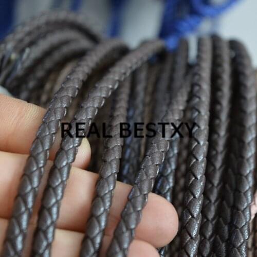 REAL BESTXY 5m/lot 5mm brown Round Braided PU Leather Cord Rope Thread Necklace Bracelet for DIY Jewelry Material Findings