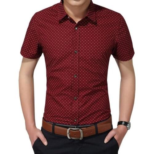 High Quality Mens Shirt 100% Cotton Men Social Shirt Mens Short Sleeve Shirts Man Polka Dot Casual Brand Clothing Plus Size 5XL
