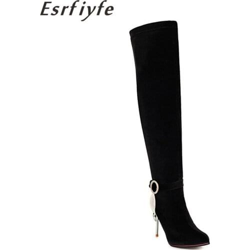 ESRFIYFE Sexy Thin High Heels Women Boots Over The Knee Boots Pointed Toe Female Shoes Winter Warm Footwear Super Big Size 33-50