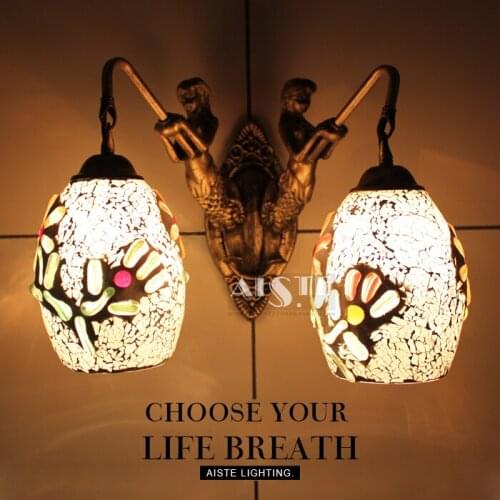 Mediterranean Tiffany Mermaid Wall Lamp AC 110/220V E27 glass Wall Lamps for Home Corridor Bedroom