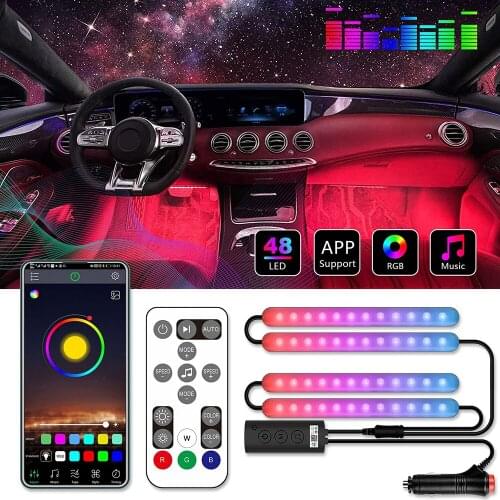 Led Car Strip Lights Music Sync Under Dash Lighting Waterproof 48 Leds App Control Car Light Kit With Car Charger Led Lights