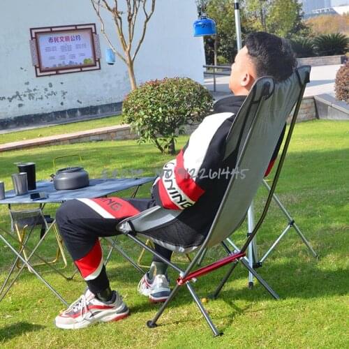 Outdoor Portable Ultra-light Aluminum Folding Chair Camping Beach Barbecue Moon Chair Self-driving Leisure Fishing Chair