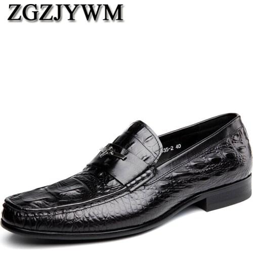 ZGZJYWM Spring Autumn Crocodile Pattern Genuine Patent Leather Black/Red Lace-Up Solid Dress Italian Wedding Men Formal Shoes