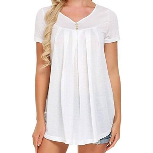 Women Clothes Loose Type T-shirt Solid Color V-neck Size S To XXL Spring Summer Fashion Cotton Long Length Street Wear Tops