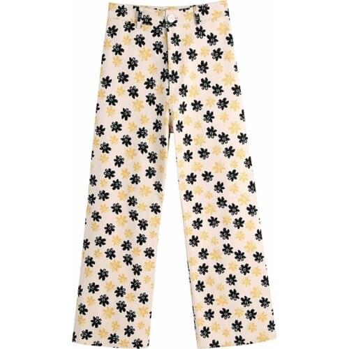 Baldauren Women 2021 Fashion Loose Flower print Pants Vintage High Waist Zipper Female pocket on the back Trousers Streetwear