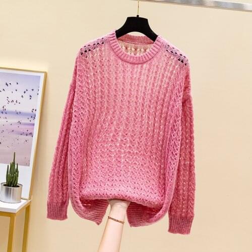 Sweater sleeve head fall 2021 new womens wear loose round collar thin hollow out long sleeve temperament show thin coat