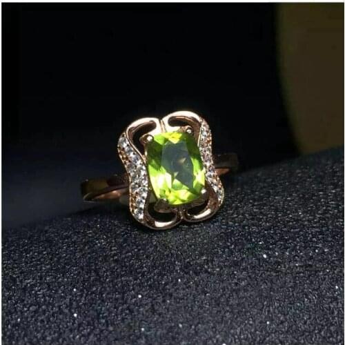 Woman Ring Natural Peridot ring Natural peridot ring 925 sterling silver Wholesale Fine jewelry Gemstone 6*8mm