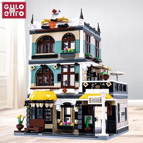 1186pcs City Streetview Series The Rome Restaurant Model Building Blocks Architecture Hotel House Bricks DIY Toys For Kids Gifts