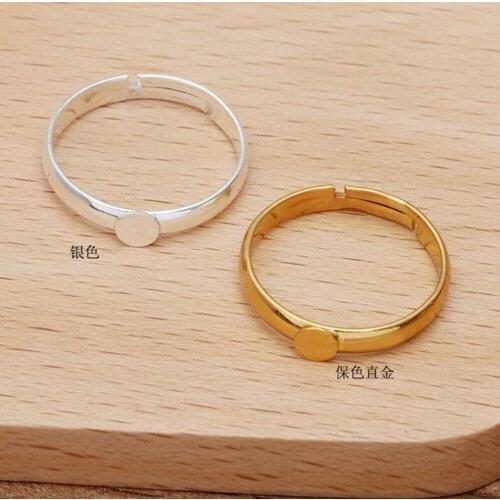 200pcs simple 4mm flat pad tray bezel ring blank findings 18mm adjustable ring blanks cabochon base ring settings accssories