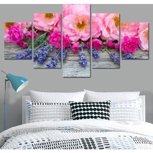 5 Pcs/Set Combined Flower Paintings Purple Rose Modern Wall Painting Canvas Wall Art Picture Unframed Canvas Painting FA432