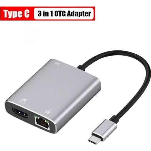 USB C to RJ45 Lan OTG Adapter1000Mbs Ethernet Type C to 4K HDMI-compatible with PD3.0 Converter for RJ45 Smartphone MacBook Pro