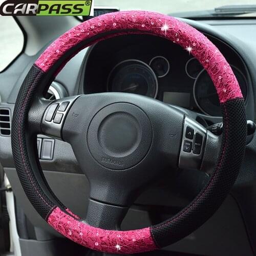 Car Steering Wheel Cover Wrap Lace and Faux Leather Green Red Color Car Accessories for Girl Car Steering Wheel Cover for Toyota