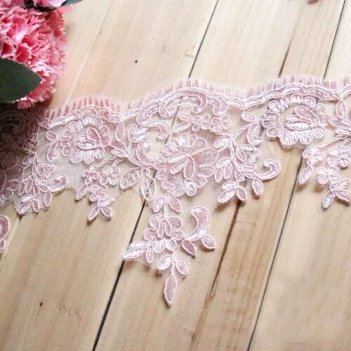 Free shipping 2yard/lot width 15cm pink embroidered lace fabric , DIY handmade lace materials, clothing accessories lace SC716