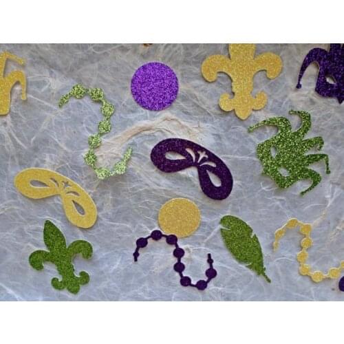 Glitter Mardi Gras Confetti Masquerade Mask Beads Fleur de Lis Feathers Coins Jester Mask Birthday wedding table scatters cards