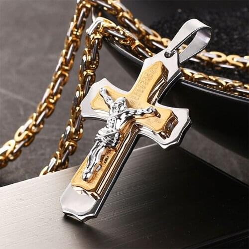 Neck Chain Hip Hop Rock Mens Cross Square chain Stainless Steel Necklace Ladies Jesus Pendant Punk Style Jewelry Wholesale