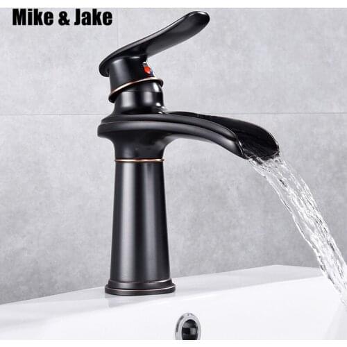 Black waterfall basin faucet bathroom black crane deck mounted sink tap cold and hot mixer tap basin mixer black tap MJ3048