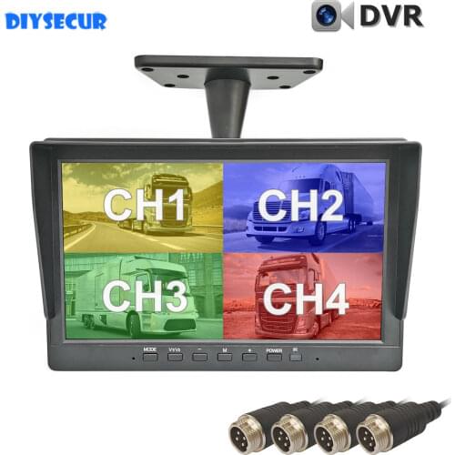 DIYSECUR AHD 10.1" 4 Split QUAD IPS HD Backup Monitor 2000000 Pixels AHD Rear View Car Camera Waterproof with Video Recording