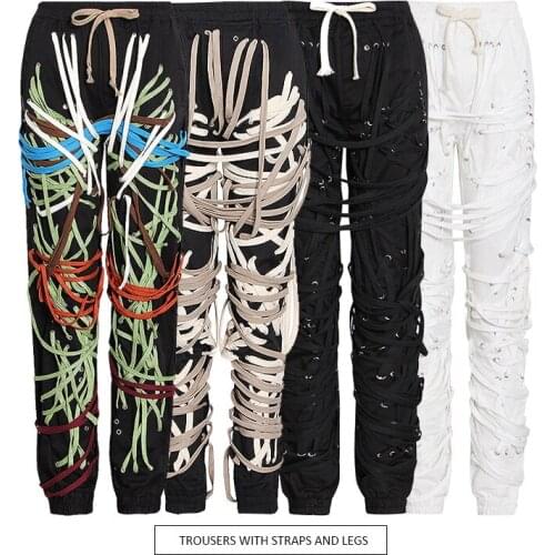 European and American wind 2021 new dark fashion temperament casual stereoscopic band design elastic waist strap casual trousers