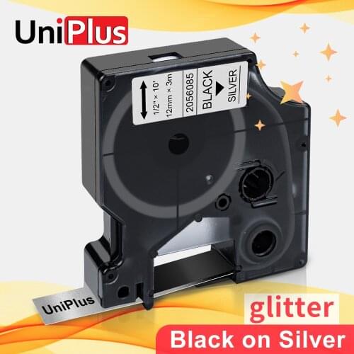 UniPlus 12mm Label Tape Compatible Dymo Label Maker D1 Tape Shiny Black on Silver Printer Ribbon for Dymo Labeller 360D 100 450
