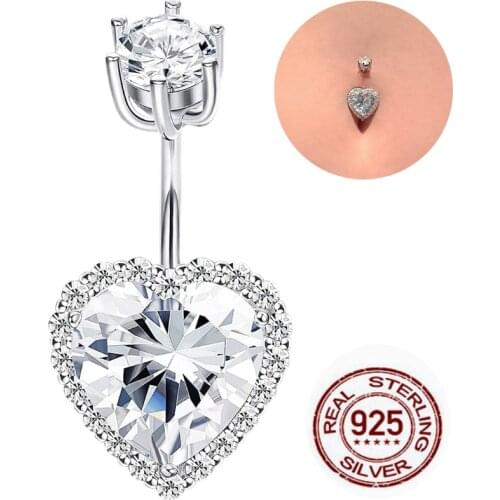 925 sterling silver belly ring heart cubic zircon navel ring sexy belly piercing jewelry for women