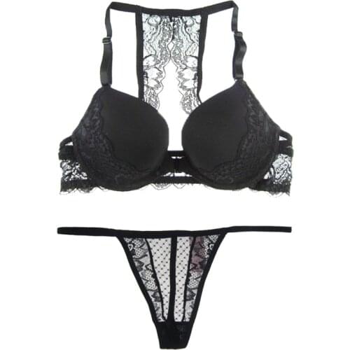 MiaoErSiDai Sexy Girls Bra Set Front Closure Y-line Lace Bras for Women Seamless Push Up Big Size For Woman Brassiere Thong A-DD