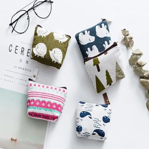 Animal Print Cotton Coin Purses Women Small Wallet Change Purse Child Girl Mini Zipper Pocket Bag Key Card Coin Holder Pouch