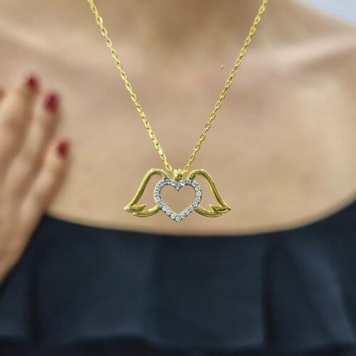 Winged Heart 925 Sterling Silver, Gold, Rose Plated Zircon Necklace For Women Girls Handmade Fashion Jewelry Elegant Minimalist