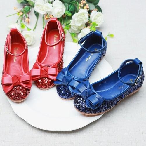 Summer Girls Sandals Children Shoes with Bow Baby Girls Leather Shoes Red Blue Casual Shoe Party Dance STX004