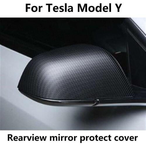 For Tesla Model Y matte Carbon fiber back Rearview mirror cap protective cover car modification accessories 2019-2021