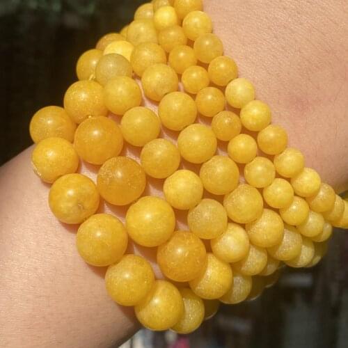 Dull Polish Natural Yellow Jades Chalcedony Stone Beads 6 8 10mm Round Matte Beads For Jewelry Making Diy Bracelet Accessories