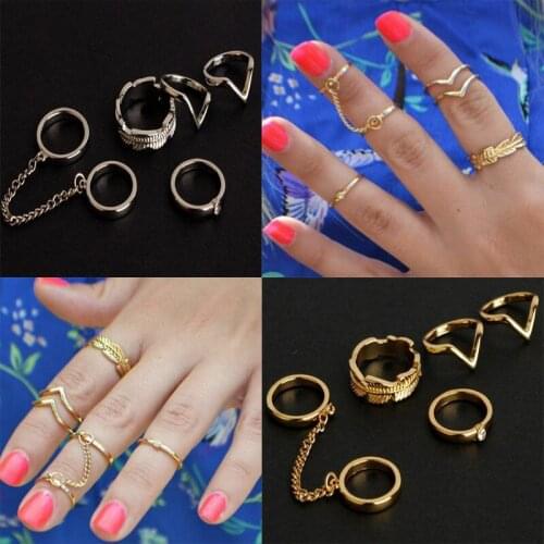 New 6pcs / Set Above Knuckle Gold Urban Rings Crystal stacking Band Midi Mid Ring Set Bohemian Rings Jewelry Accessories