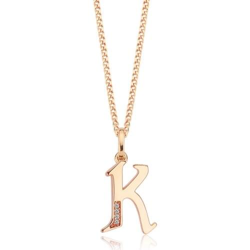 Valori Jewels Letter K, Zirconia White Gemstone, Rose Gold Plated, Sterling Silver Charm Necklace