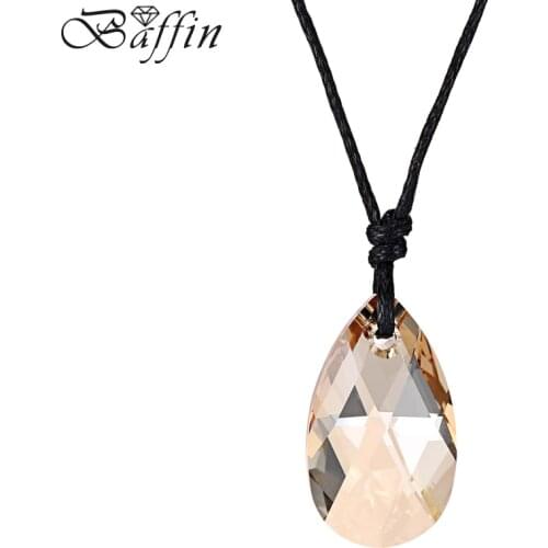 BAFFIN Crystal From SWAROVSKI 22mm Necklaces Water Drop Pendants With Rope Chain Maxi Collier Handmade Jewelry Gift