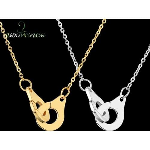 Nextvance Custom letter Stainless Steel Handcuff Necklace Steel Color Simple Chain Lovers Necklace For Valentines Day Gift
