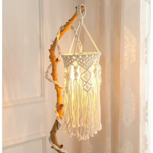 Handmade Woven Lampshade Bohemian Macrame Wall Hanging Lamp Decoration Coffee Living Room Wedding Decor Tapestry Lampshade