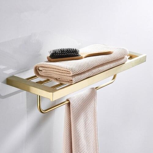 Movable Bath Towel Holder Brushed Gold Foldable Wall Mounted 60 cm Bathroom Towel Rack Holder 304 Stainless Steel Towel Shelf